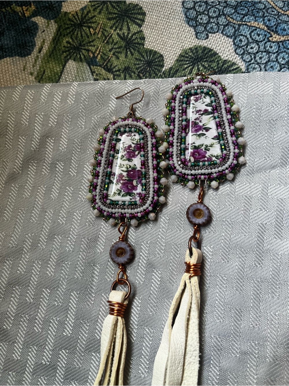 Handmade Floral Beaded Tassel Earrings